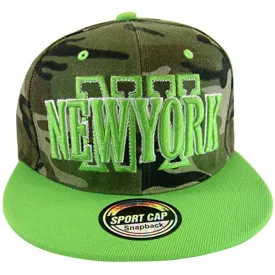 New York Men's Camouflage Adjustable Snapback Baseball Cap (Green)