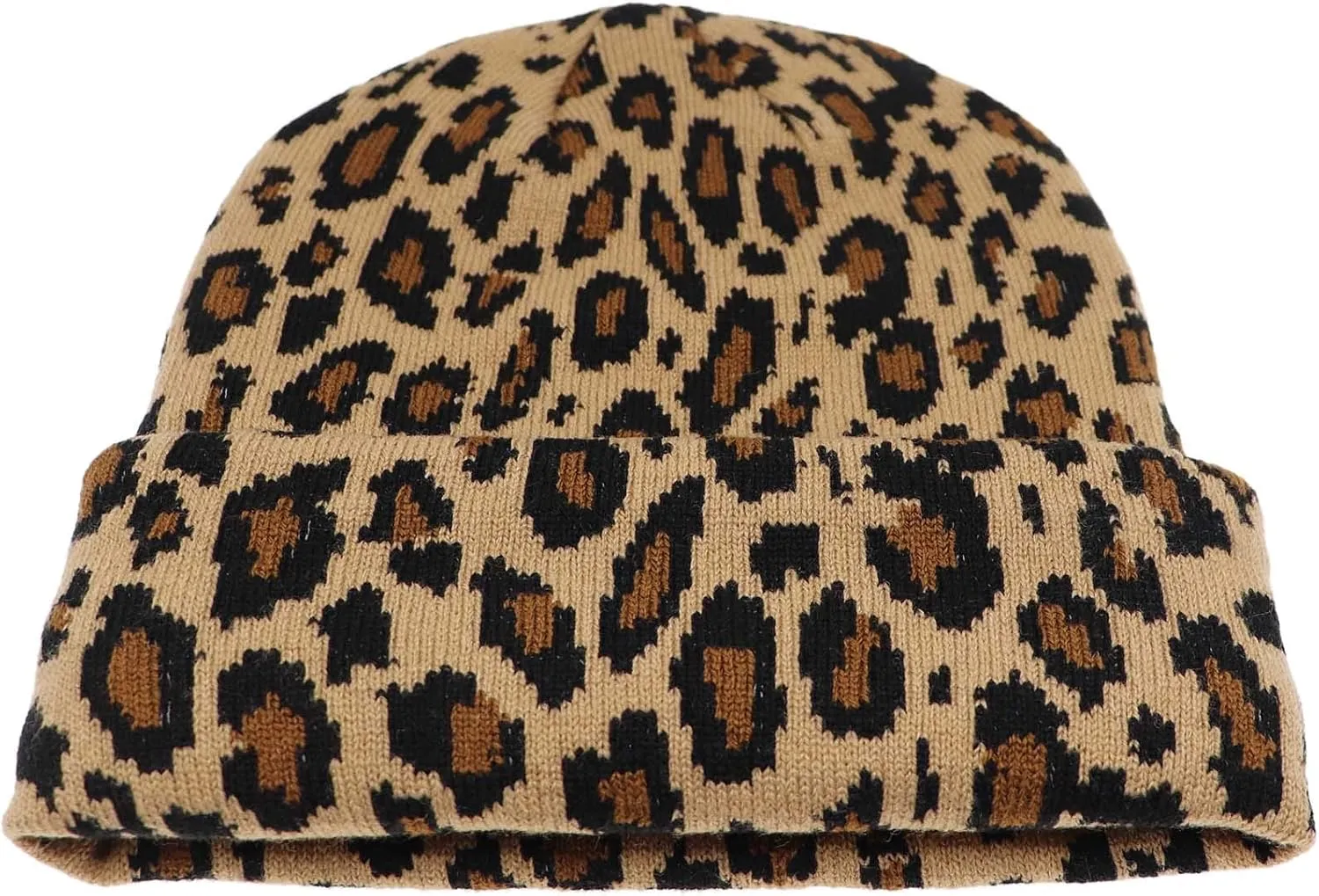 Newfancy Women Men Winter Hats Leopard Print Cuffed Beanie Double Layers Thick Knitted Soft Warm Slouchy Skull Ski Cap