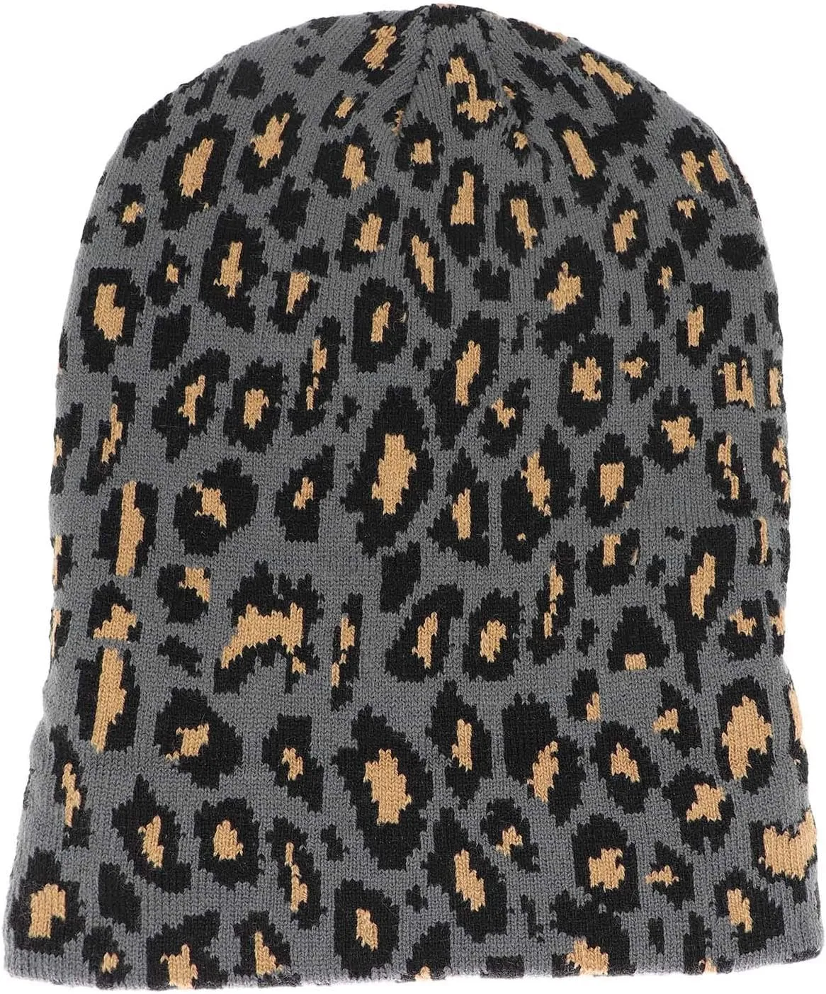 Newfancy Women Men Winter Hats Leopard Print Cuffed Beanie Double Layers Thick Knitted Soft Warm Slouchy Skull Ski Cap