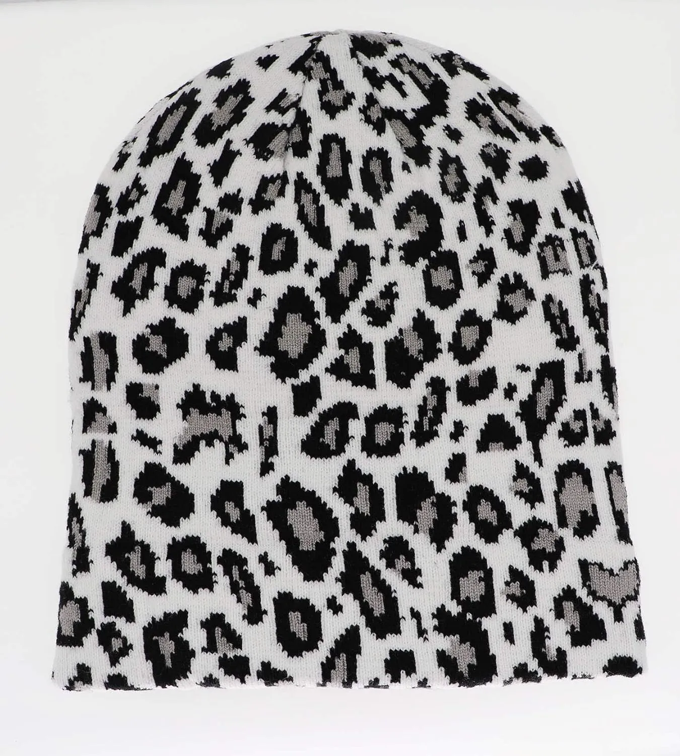 Newfancy Women Men Winter Hats Leopard Print Cuffed Beanie Double Layers Thick Knitted Soft Warm Slouchy Skull Ski Cap