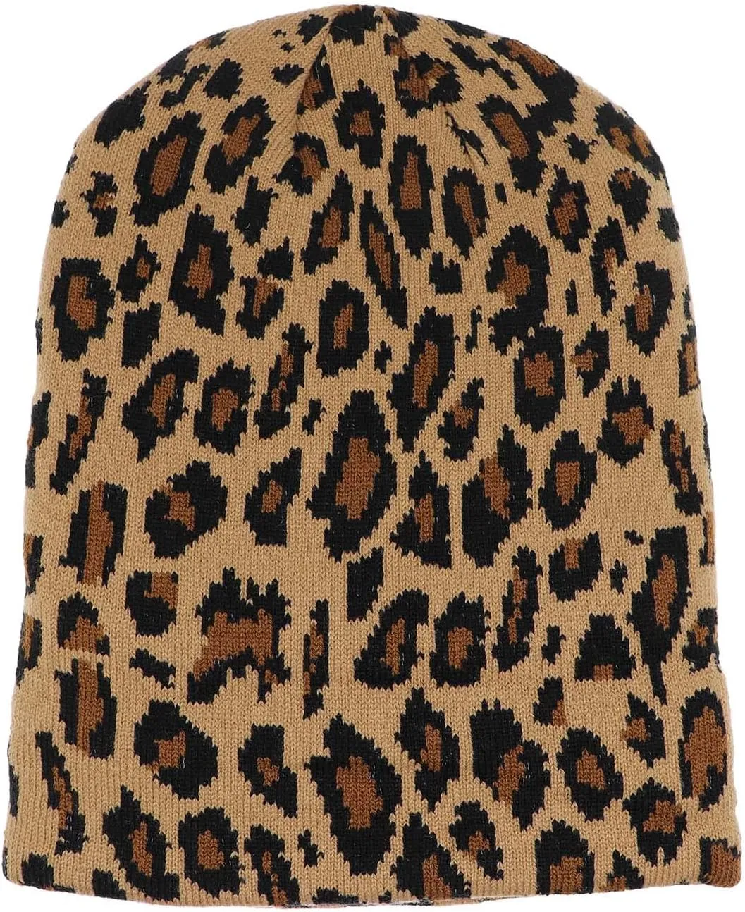 Newfancy Women Men Winter Hats Leopard Print Cuffed Beanie Double Layers Thick Knitted Soft Warm Slouchy Skull Ski Cap