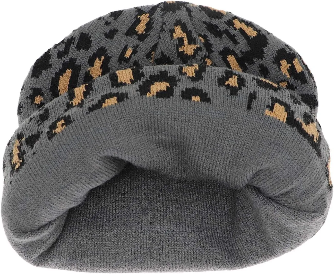 Newfancy Women Men Winter Hats Leopard Print Cuffed Beanie Double Layers Thick Knitted Soft Warm Slouchy Skull Ski Cap
