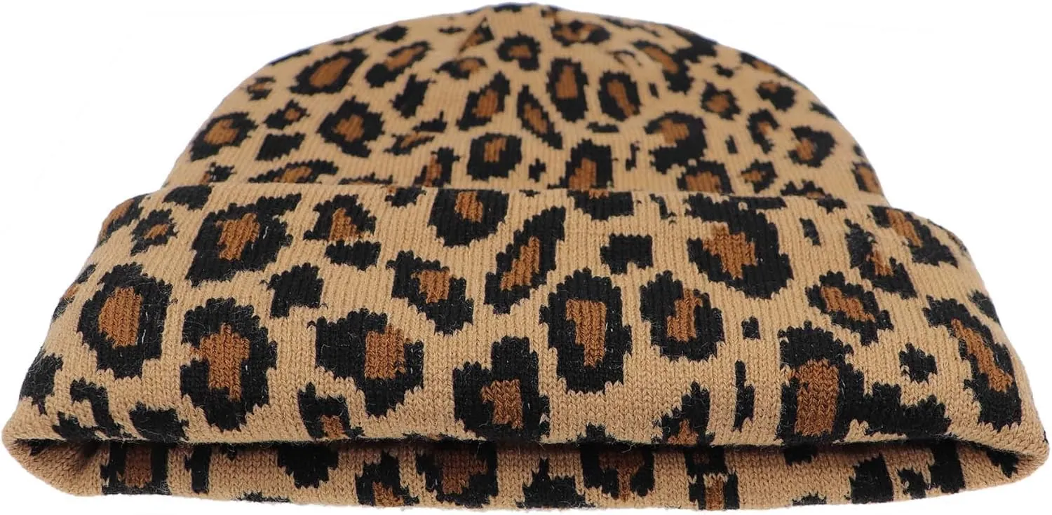 Newfancy Women Men Winter Hats Leopard Print Cuffed Beanie Double Layers Thick Knitted Soft Warm Slouchy Skull Ski Cap