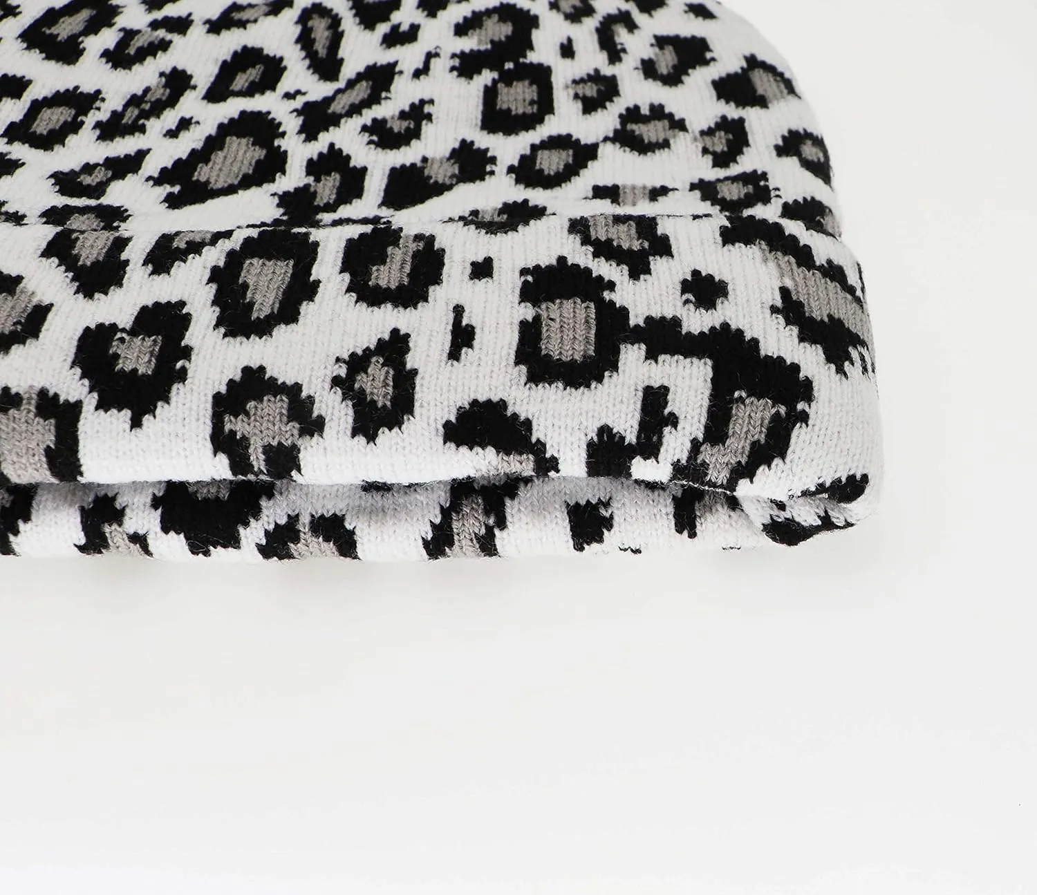 Newfancy Women Men Winter Hats Leopard Print Cuffed Beanie Double Layers Thick Knitted Soft Warm Slouchy Skull Ski Cap