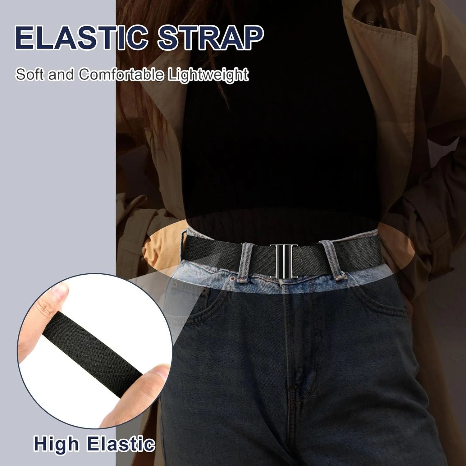 No Show Invisible Belt for Women/Men Elastic Web Strap Waist Stretch Belt with Flat Buckle for Jeans Pants Dresses
