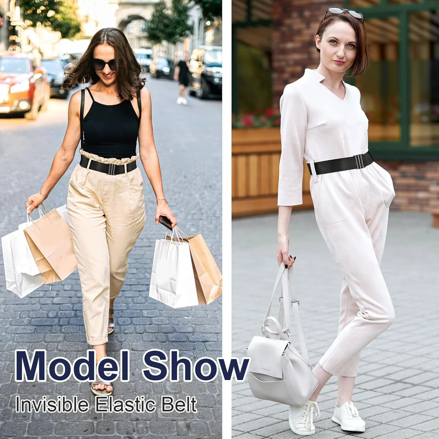 No Show Invisible Belt for Women/Men Elastic Web Strap Waist Stretch Belt with Flat Buckle for Jeans Pants Dresses