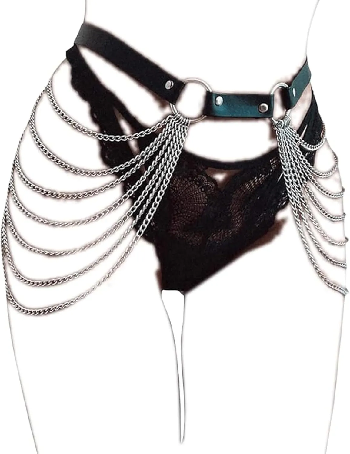 Punk Leather Belly Waist Chain Belt,Punk Sexy Gothic Jewelry Accessories Waist Chain Goth Belt Silver Layered Body Chains