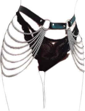 Punk Leather Belly Waist Chain Belt,Punk Sexy Gothic Jewelry Accessories Waist Chain Goth Belt Silver Layered Body Chains
