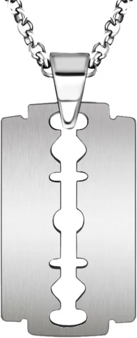Punk Rock Razor Necklace for Men Statement Stainless Steel Razor Blade Tag Pendant Fashion Wheat Chain Necklace Personalized Hip Hop Stainless Steel Razor Blade Pendant Plate Necklace for Men Women Jewelry