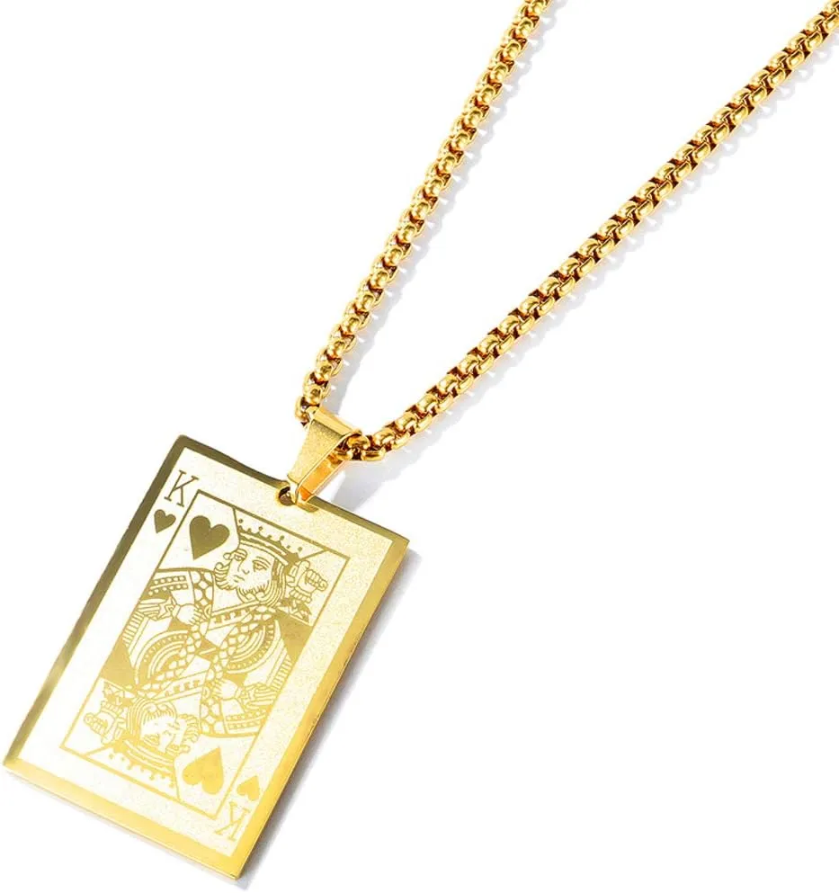 Punk Rock Stainless Steel Playing Card Poker Dog Tag Pendant Necklace