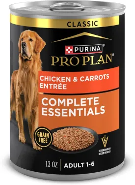 Purina Pro Plan Grain Free Complete Essentials Classic Pate Dog Food, Chicken and Carrots Entre - (Pack of 12) 13 oz. Cans