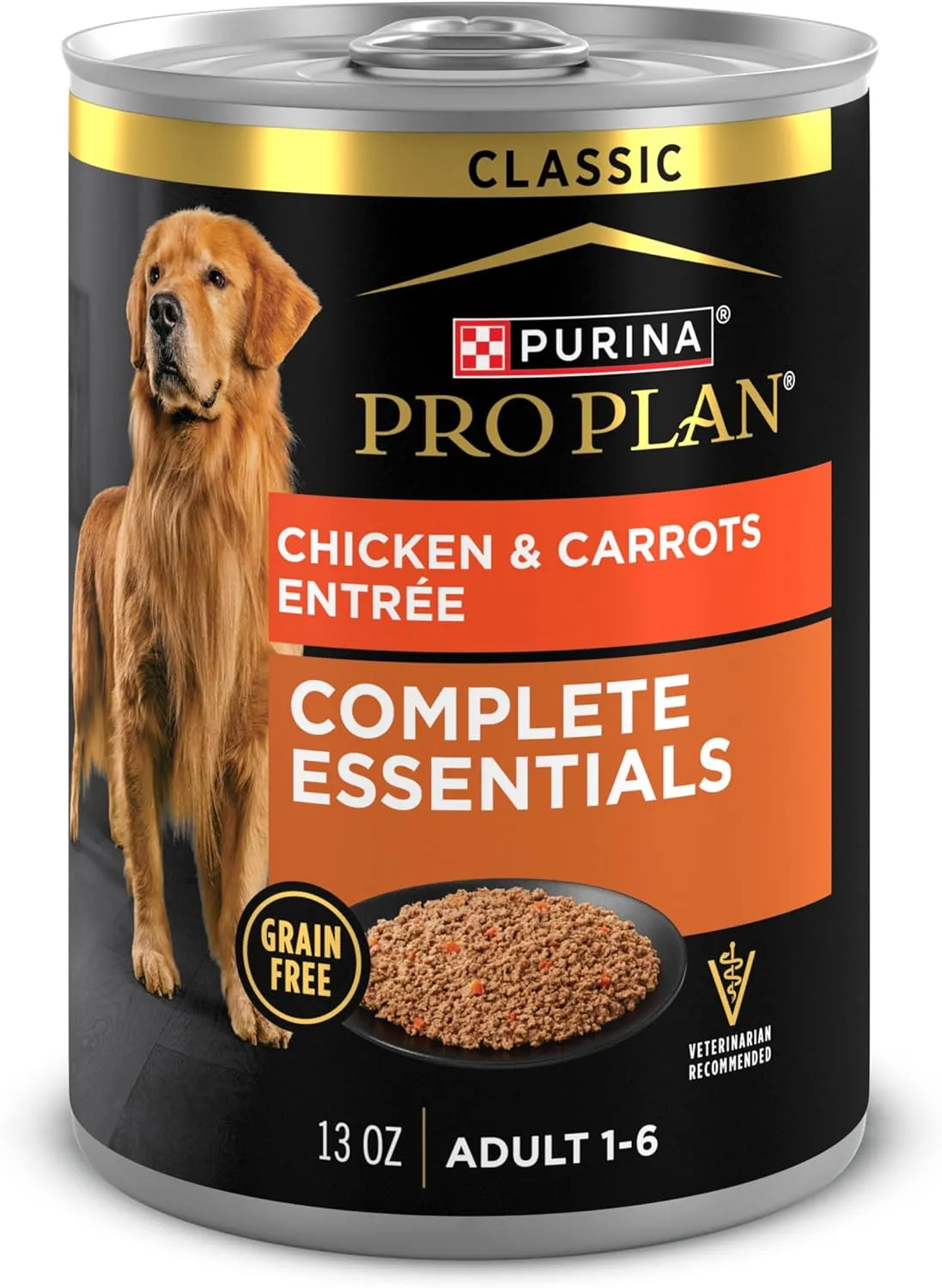Purina Pro Plan Grain Free Complete Essentials Classic Pate Dog Food, Chicken and Carrots Entre - (Pack of 12) 13 oz. Cans