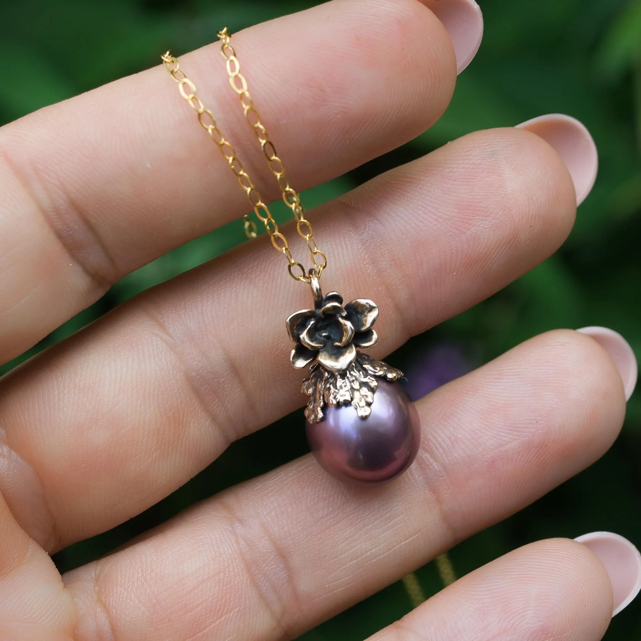 Purple Edison Pearl Bronze Pendant