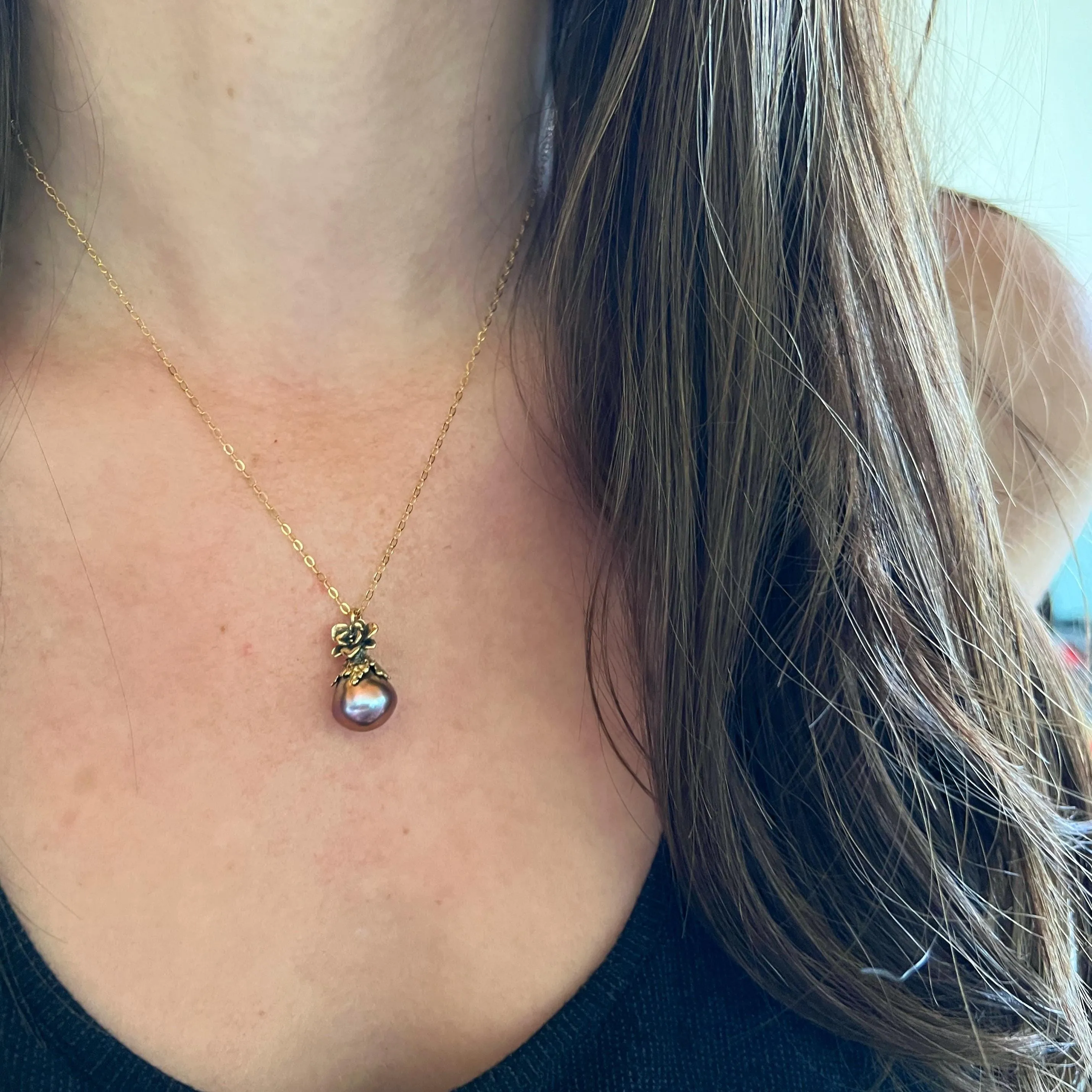 Purple Edison Pearl Bronze Pendant
