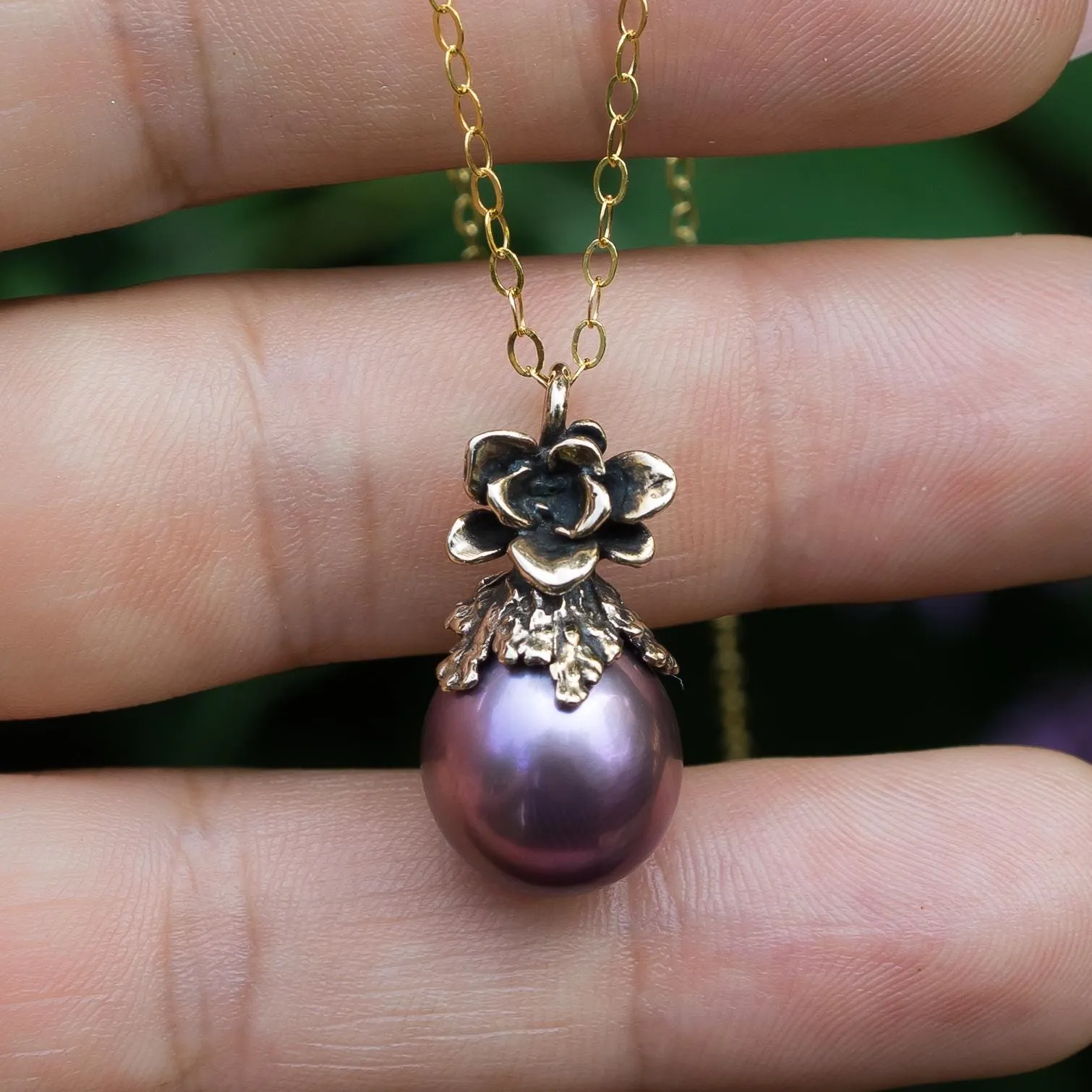 Purple Edison Pearl Bronze Pendant