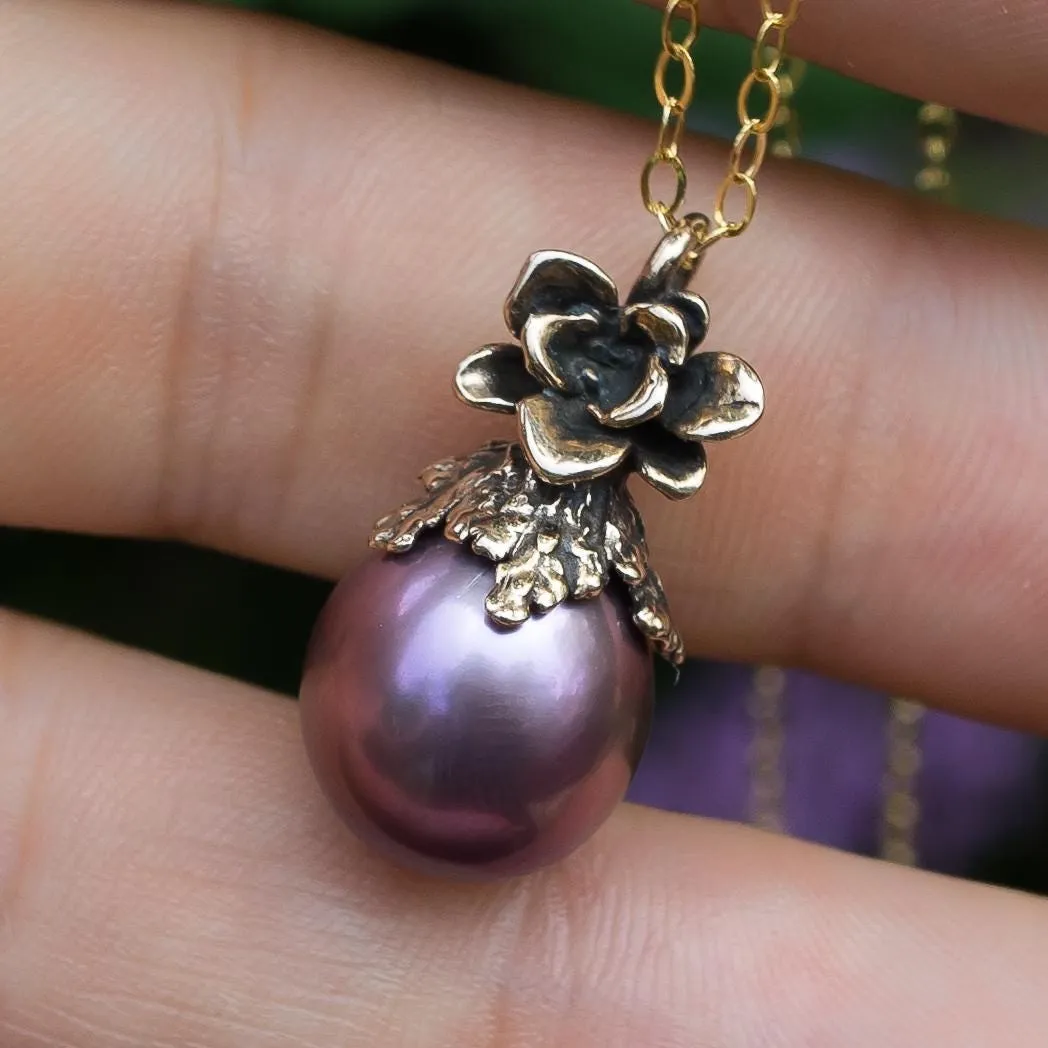 Purple Edison Pearl Bronze Pendant