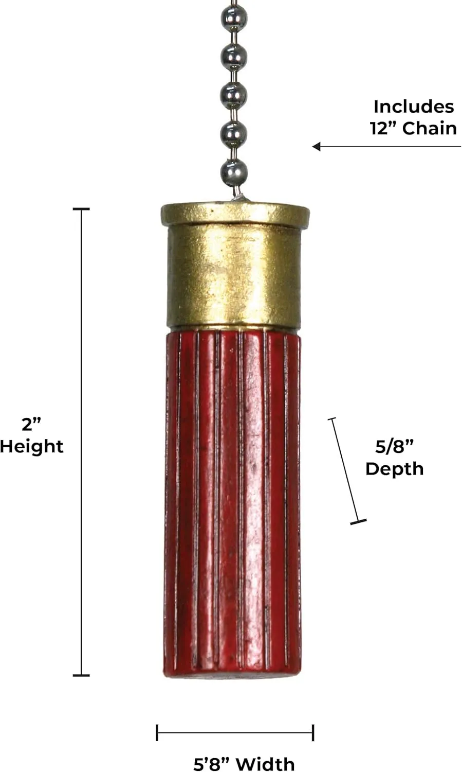 Rivers Edge Products 12" Ceiling Fan Pull Chain Extender, Pull String Extension for Light Fixture, Decorative Hunting Ornament, Room, House, or Cabin Decor, Shotgun Shell