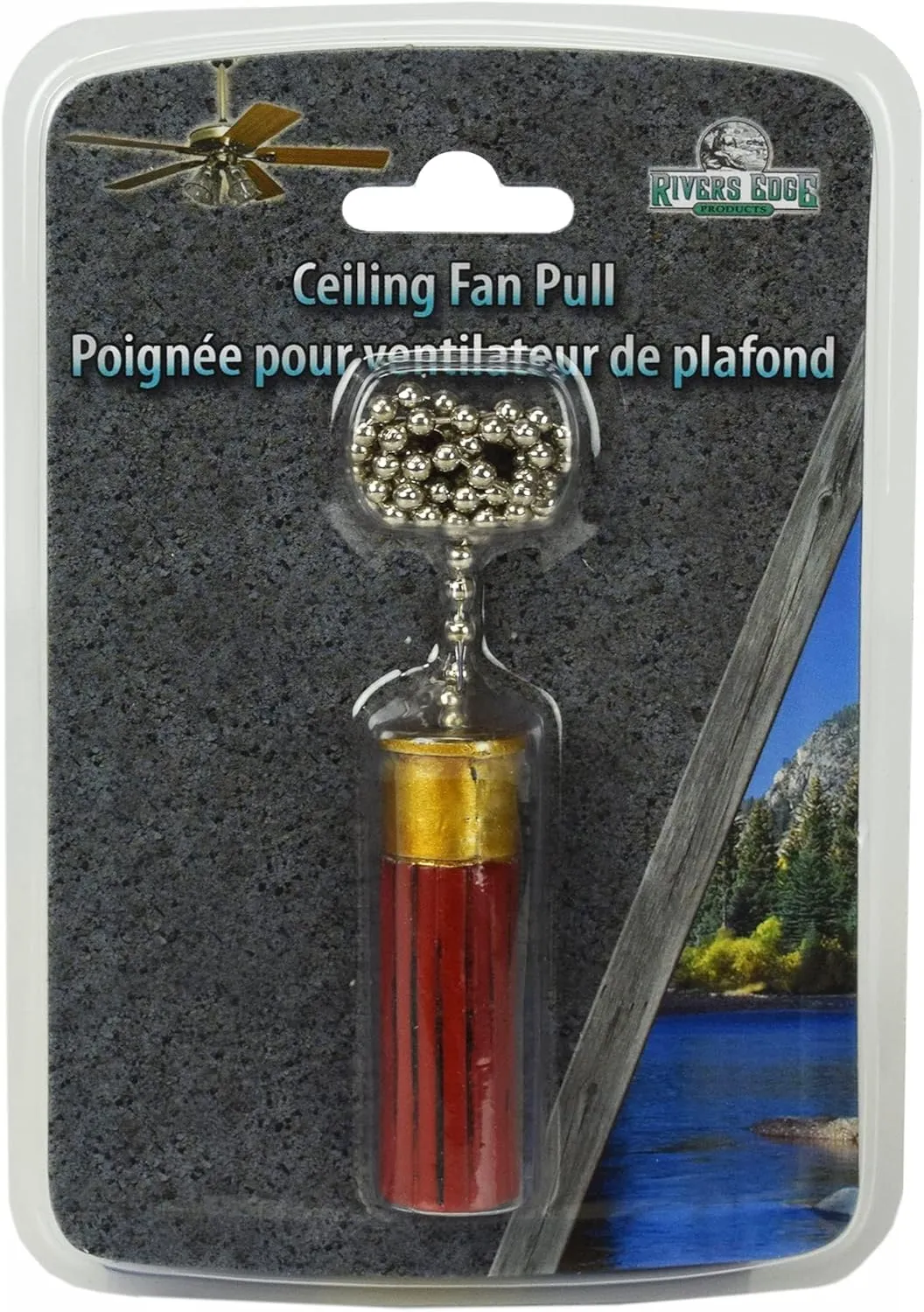 Rivers Edge Products 12" Ceiling Fan Pull Chain Extender, Pull String Extension for Light Fixture, Decorative Hunting Ornament, Room, House, or Cabin Decor, Shotgun Shell