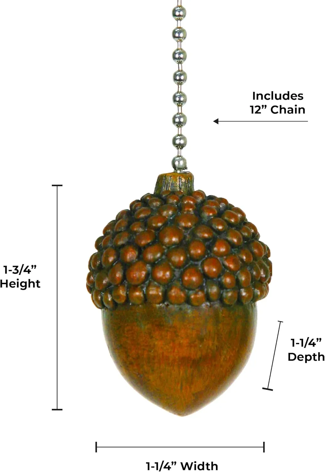 Rivers Edge Products 12" Ceiling Fan Pull Chain Extender, Pull String Extension for Light Fixture, Decorative Nature Ornament, Room, House, or Cabin Decor, Acorn