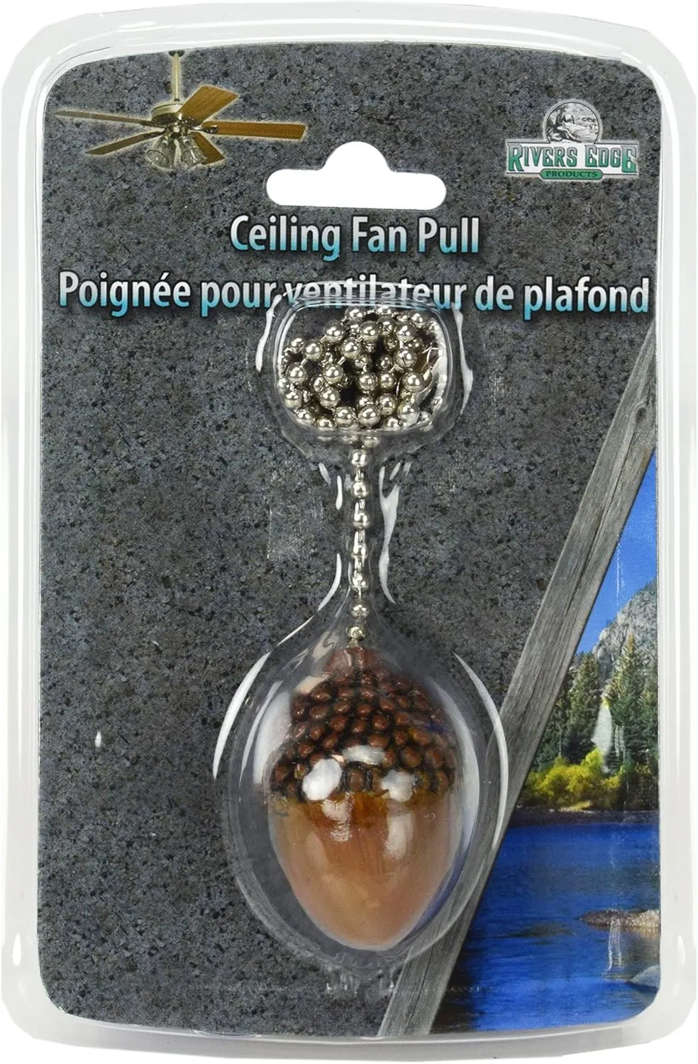 Rivers Edge Products 12" Ceiling Fan Pull Chain Extender, Pull String Extension for Light Fixture, Decorative Nature Ornament, Room, House, or Cabin Decor, Acorn