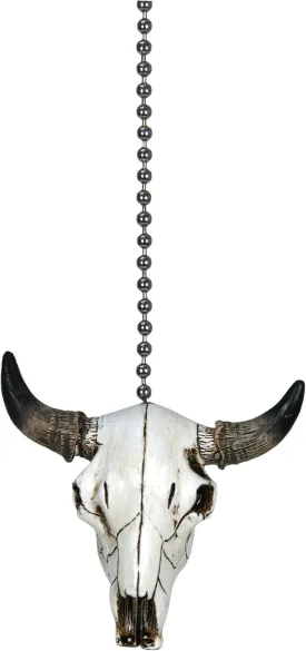Rivers Edge Products 12" Ceiling Fan Pull Chain Extender, Pull String Extension for Light Fixture, Decorative Western Ornament, Room, House, or Cabin Decor, Steer Skull