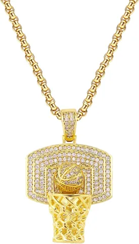 Rnivida Cubic Zirconia Basketball Hoop Pendant Necklace Hip Hop Style Sports Jewelry Gift for Him,Athletes,Fans