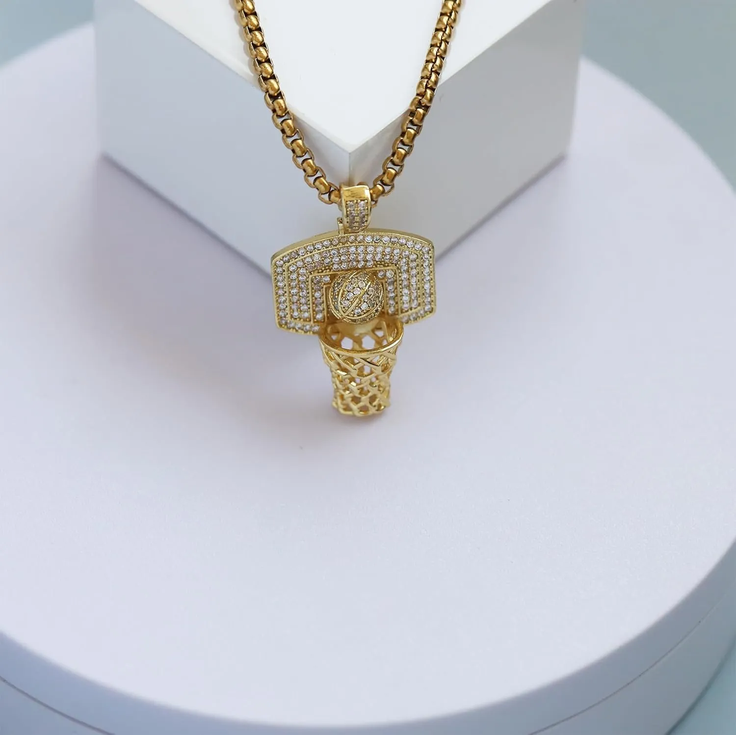 Rnivida Cubic Zirconia Basketball Hoop Pendant Necklace Hip Hop Style Sports Jewelry Gift for Him,Athletes,Fans