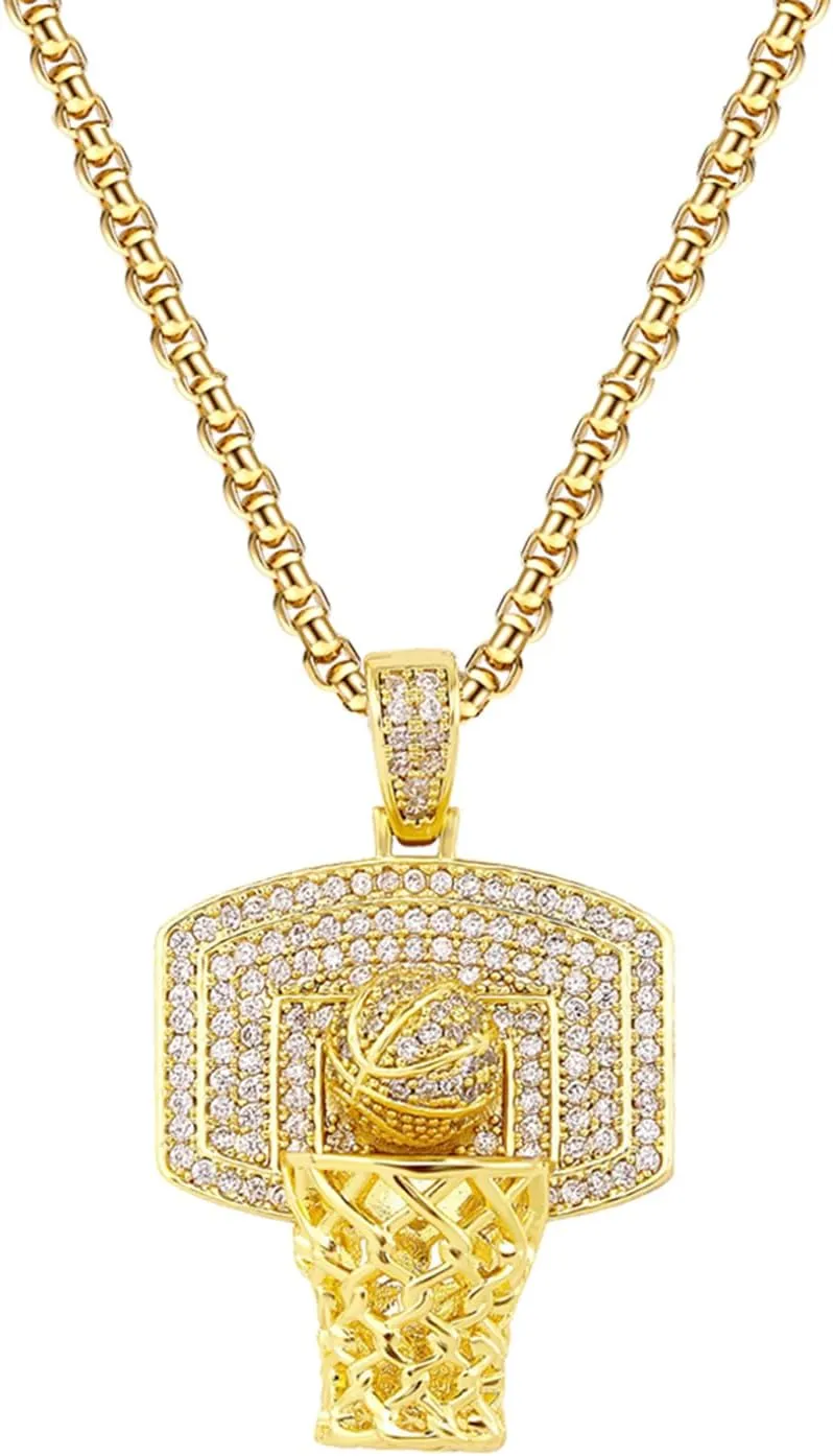 Rnivida Cubic Zirconia Basketball Hoop Pendant Necklace Hip Hop Style Sports Jewelry Gift for Him,Athletes,Fans