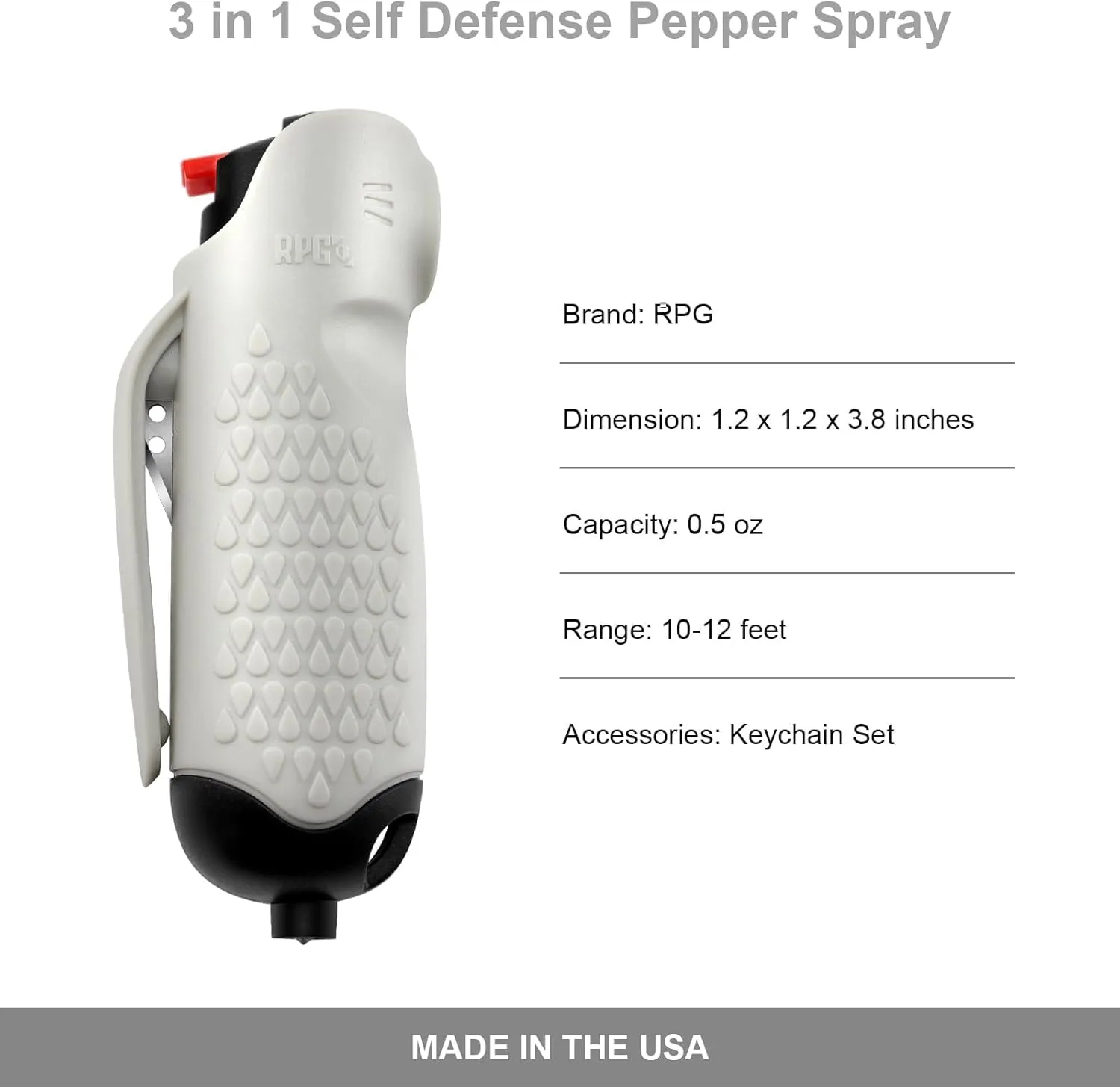 RPG 3-in-1 OC Pepper Spray, Women Self Defense Weapons Kits with Seat Belt Cutter & Window Breaker, Safety Keychain Set for Women | Car Essentials | Made in USA