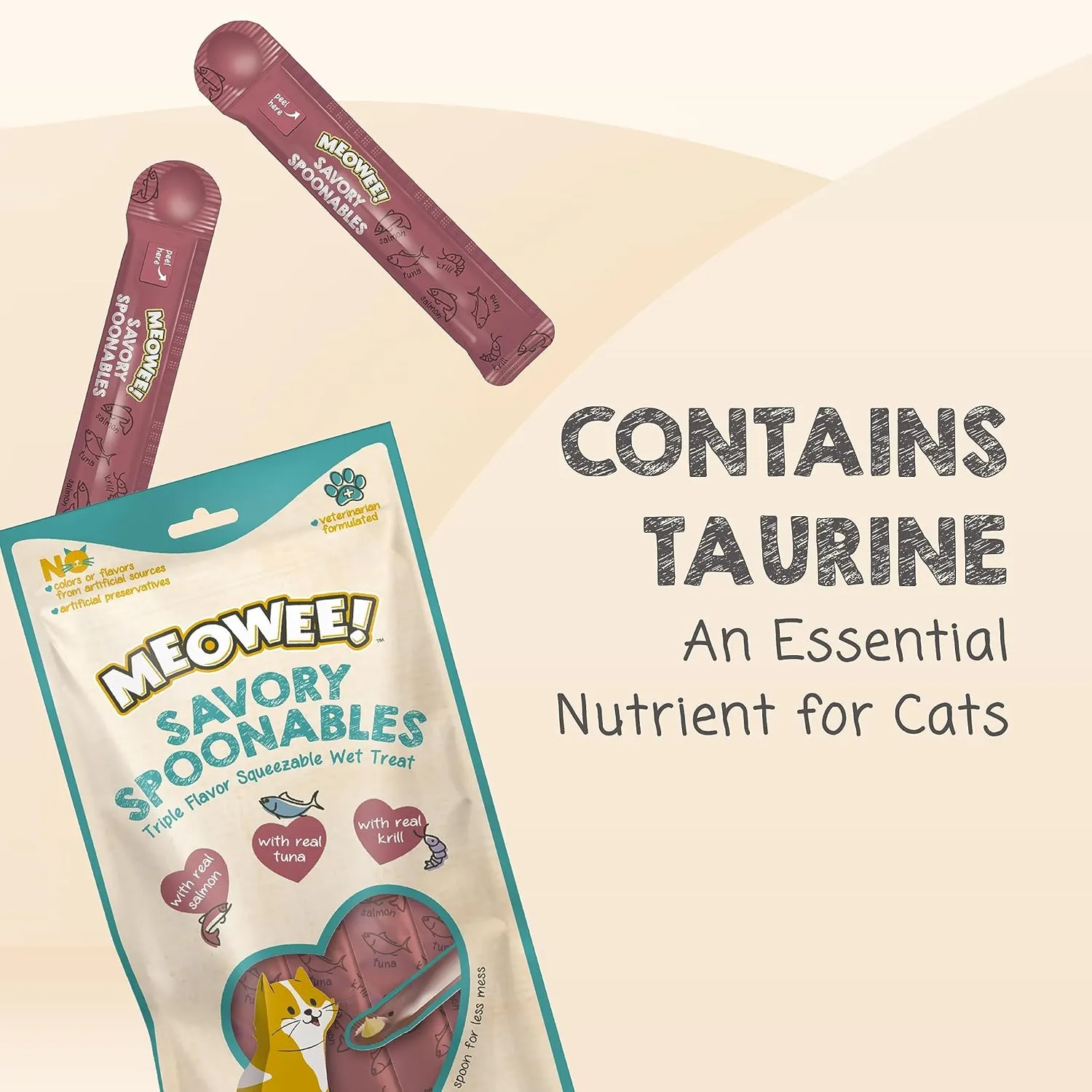 Savory Spoonables with Real Salmon, Tuna and Krill for Cats, 4 Count, Treat Your Cat to Triple Flavor Squeezable Lickable Wet Treats with Built-in Spoon for Less Mess