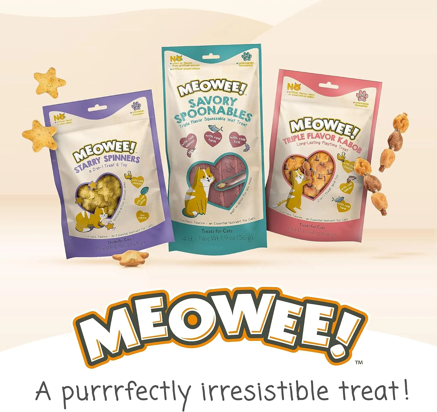 Savory Spoonables with Real Salmon, Tuna and Krill for Cats, 4 Count, Treat Your Cat to Triple Flavor Squeezable Lickable Wet Treats with Built-in Spoon for Less Mess