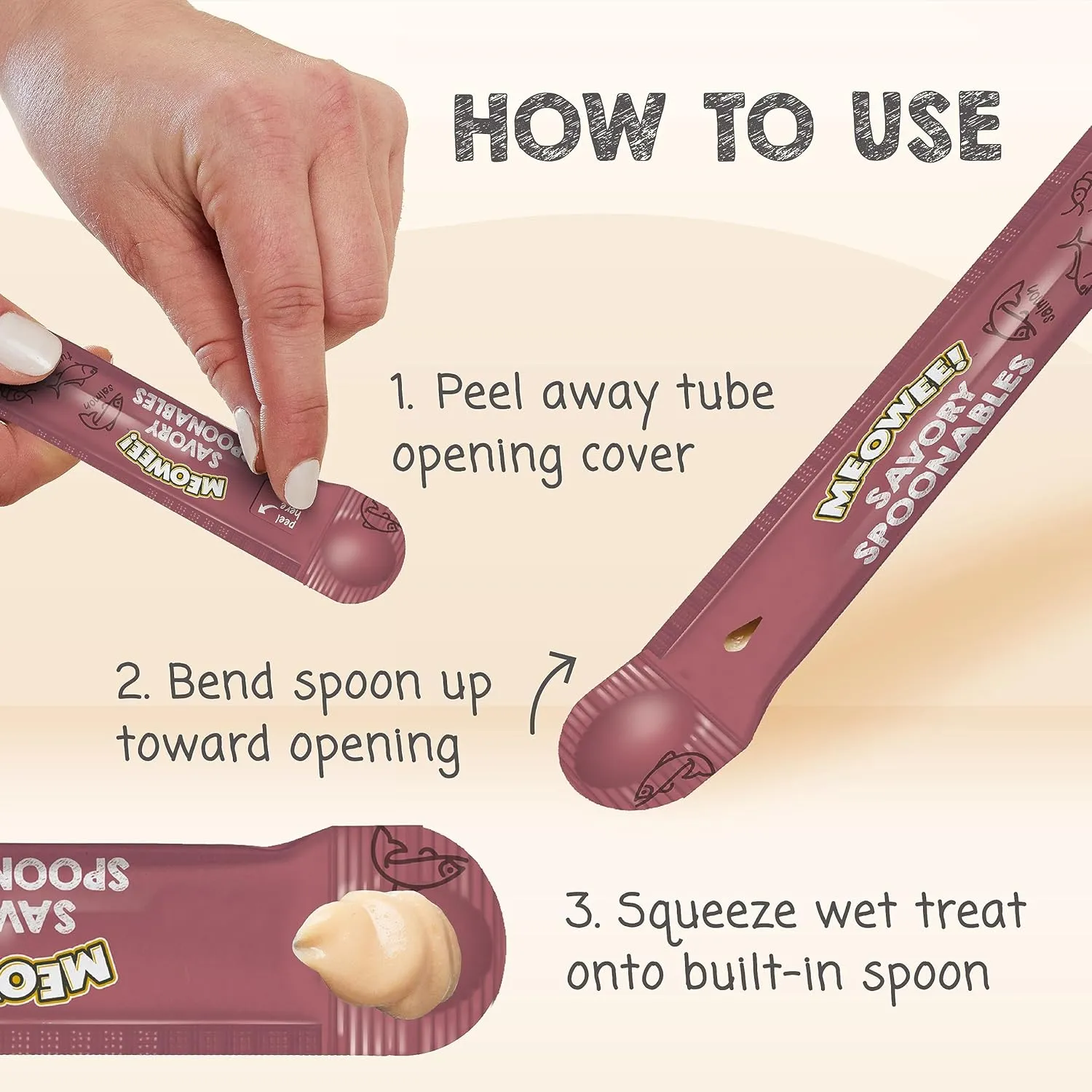 Savory Spoonables with Real Salmon, Tuna and Krill for Cats, 4 Count, Treat Your Cat to Triple Flavor Squeezable Lickable Wet Treats with Built-in Spoon for Less Mess
