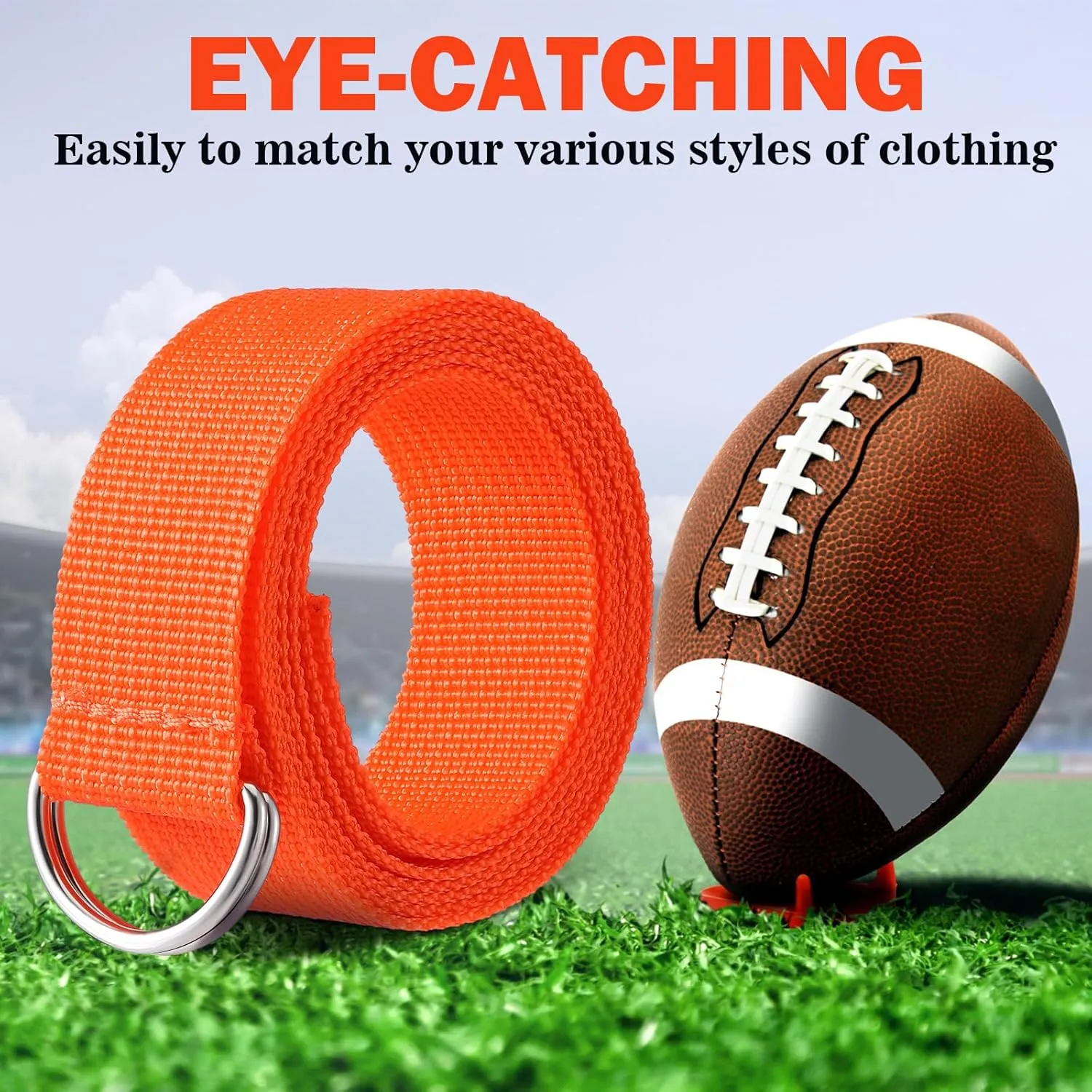 Seematn Web Football Belt 52 Inches Football Pants Belt D Ring Belts for Men Women Youth Boys Kids Girls