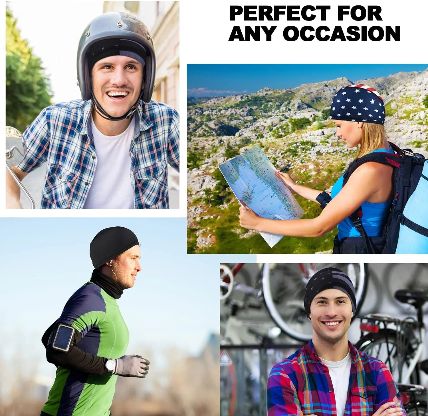 Skull Cap Helmet Liner Hard Hat Liner Running Beanie Head Wrap Bicycle Football Sweat Wicking Cycling Caps for Men Women