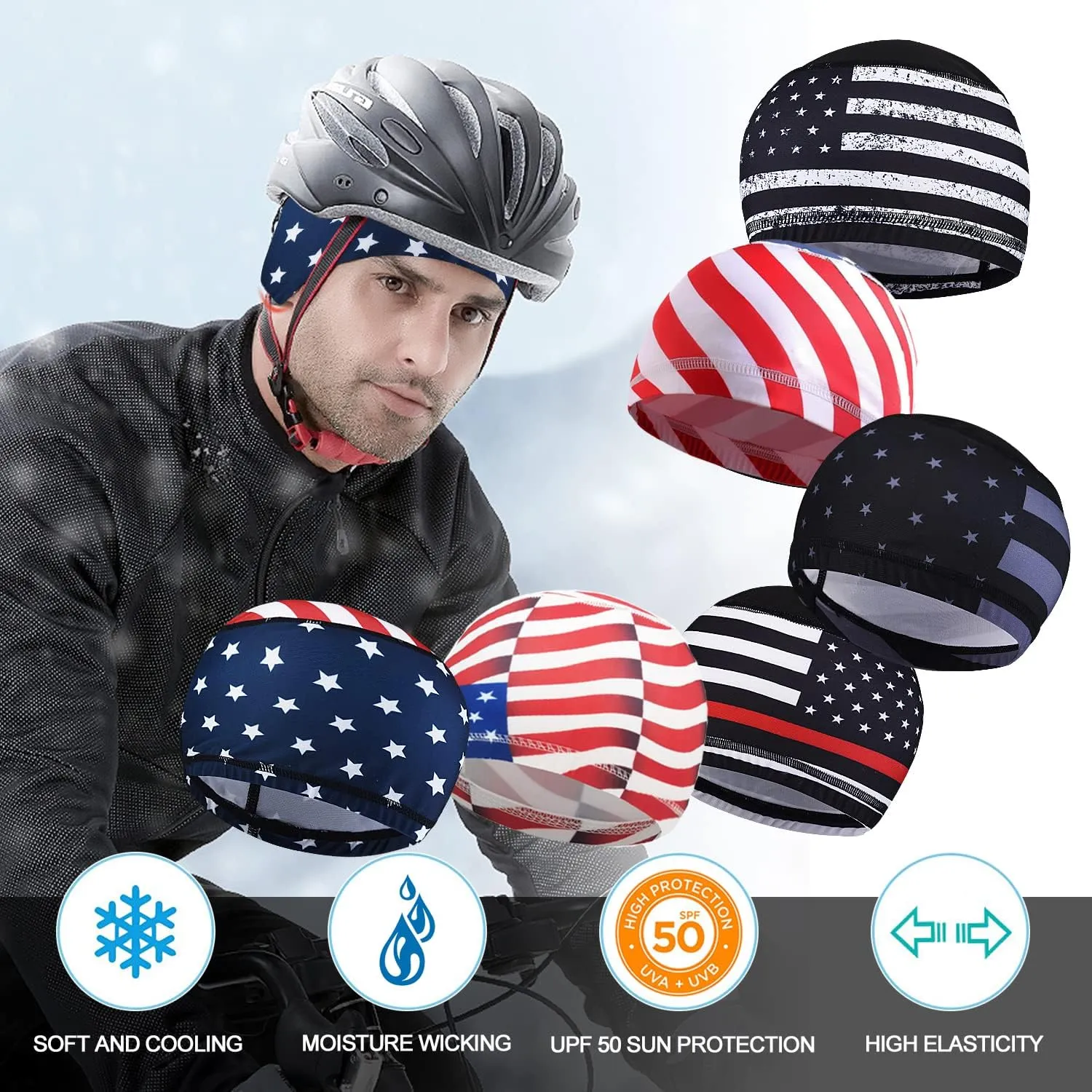 Skull Cap Helmet Liner Hard Hat Liner Running Beanie Head Wrap Bicycle Football Sweat Wicking Cycling Caps for Men Women