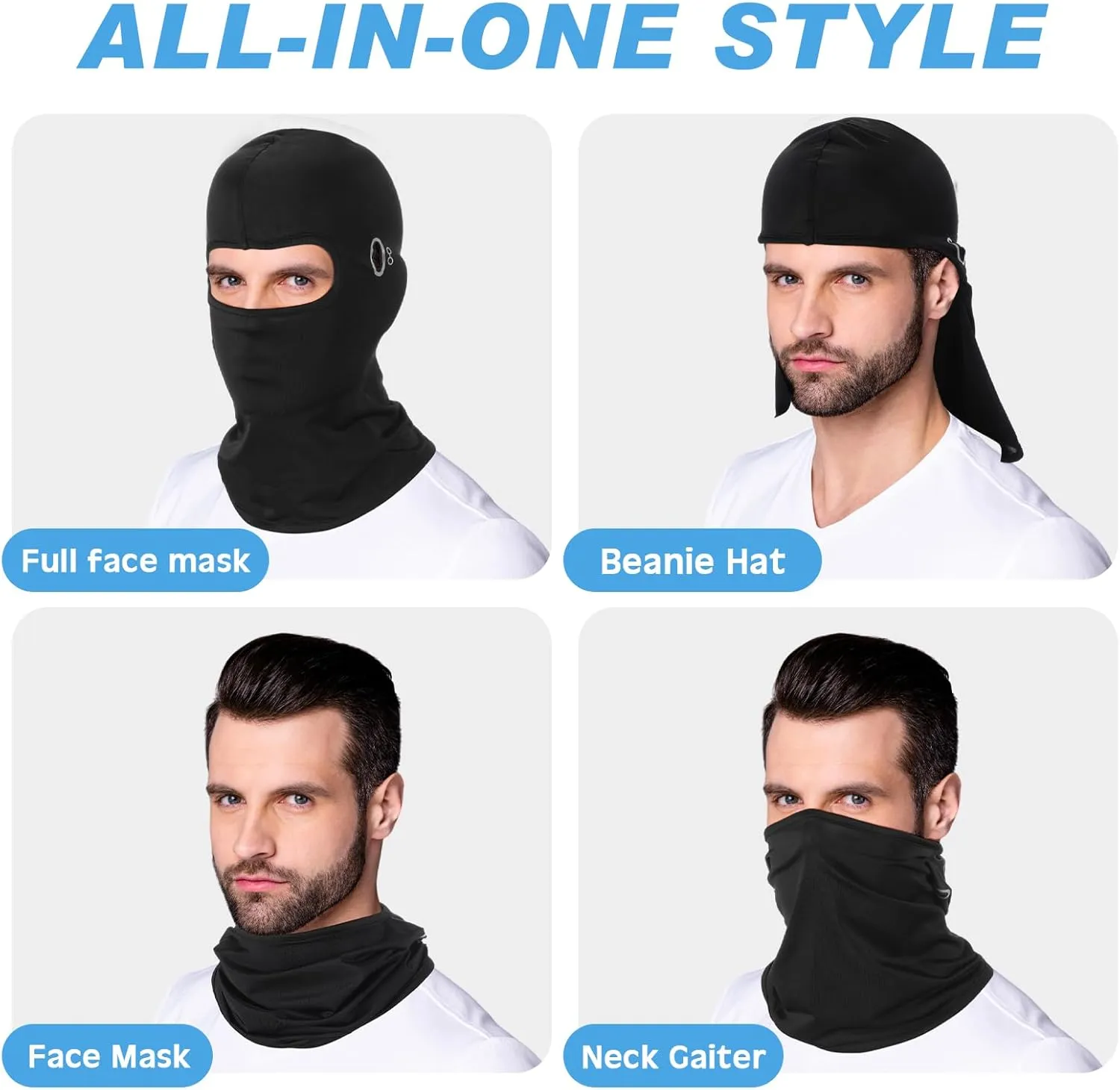 Summer Balaclava with Glasses Holes Cooling Ice Silk Face Mask UV Protection Hood 4 Sizes for Kid Youth Adult