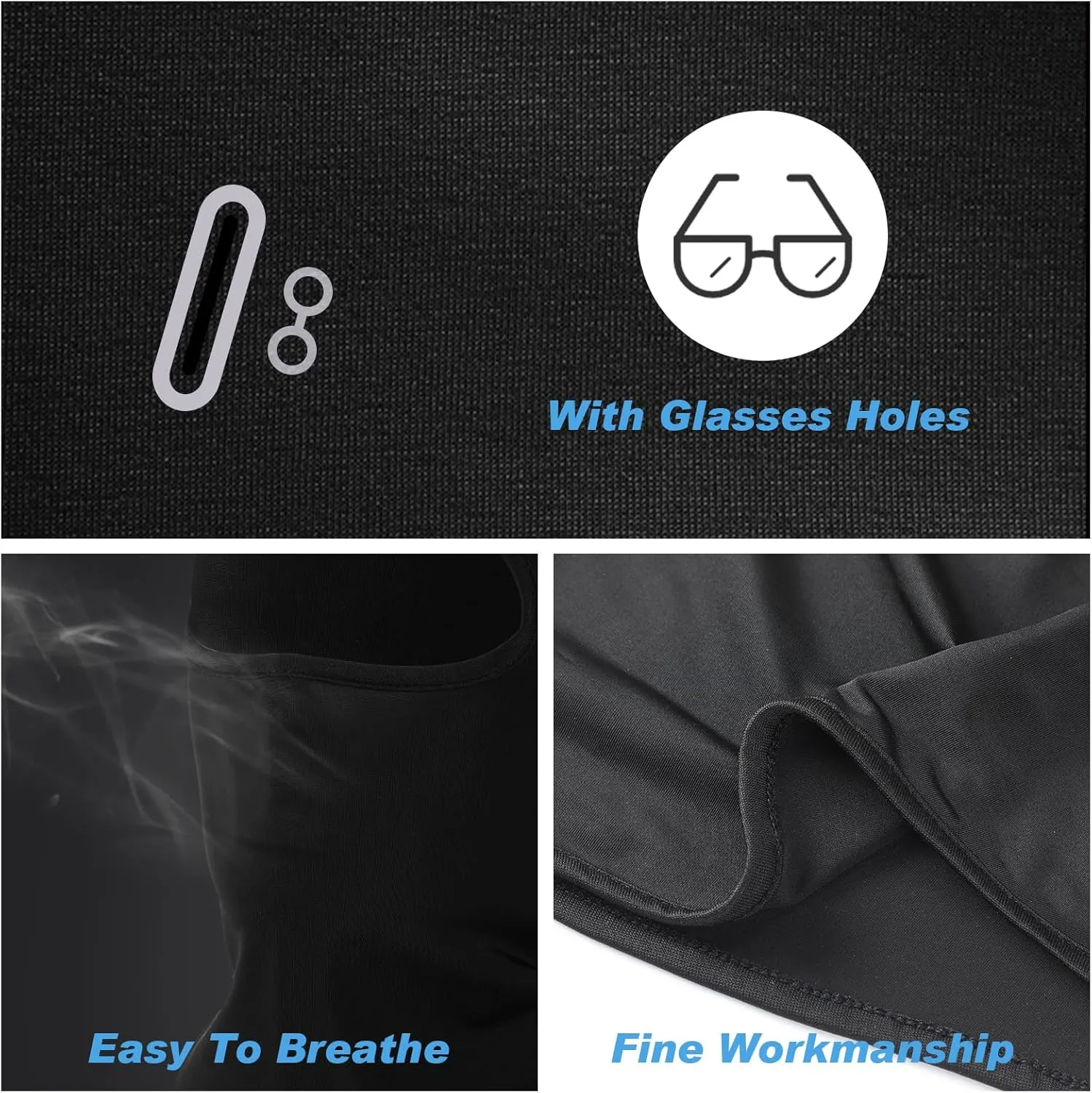 Summer Balaclava with Glasses Holes Cooling Ice Silk Face Mask UV Protection Hood 4 Sizes for Kid Youth Adult
