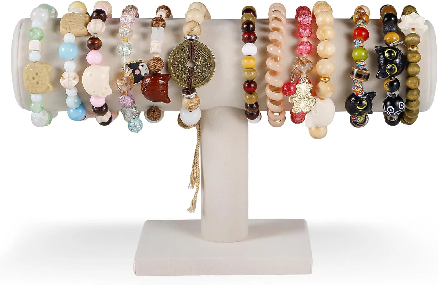 T-Bar Bracelet Display Stand for Selling, Jewelry Storage, Bracelet Holder Stand, Earring, Bangle, Jewelry Business Supplies, Watch holder for Women & Men, Black Velvet (Beige Velvet)