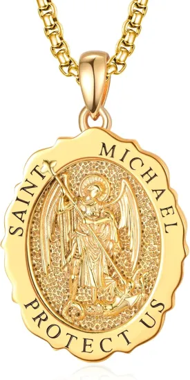 TANGPOET Saint Medals Pendant Necklace for Men Women 925 Sterling Silver 24K Gold Plated Patron Religious Christian Protection Amulet Jewelry Gifts for Birthday Mothers Fathers Day Christmas