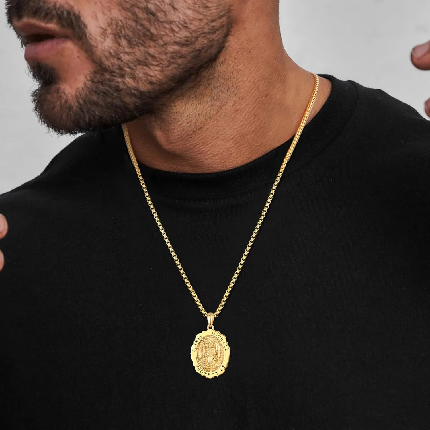 TANGPOET Saint Medals Pendant Necklace for Men Women 925 Sterling Silver 24K Gold Plated Patron Religious Christian Protection Amulet Jewelry Gifts for Birthday Mothers Fathers Day Christmas
