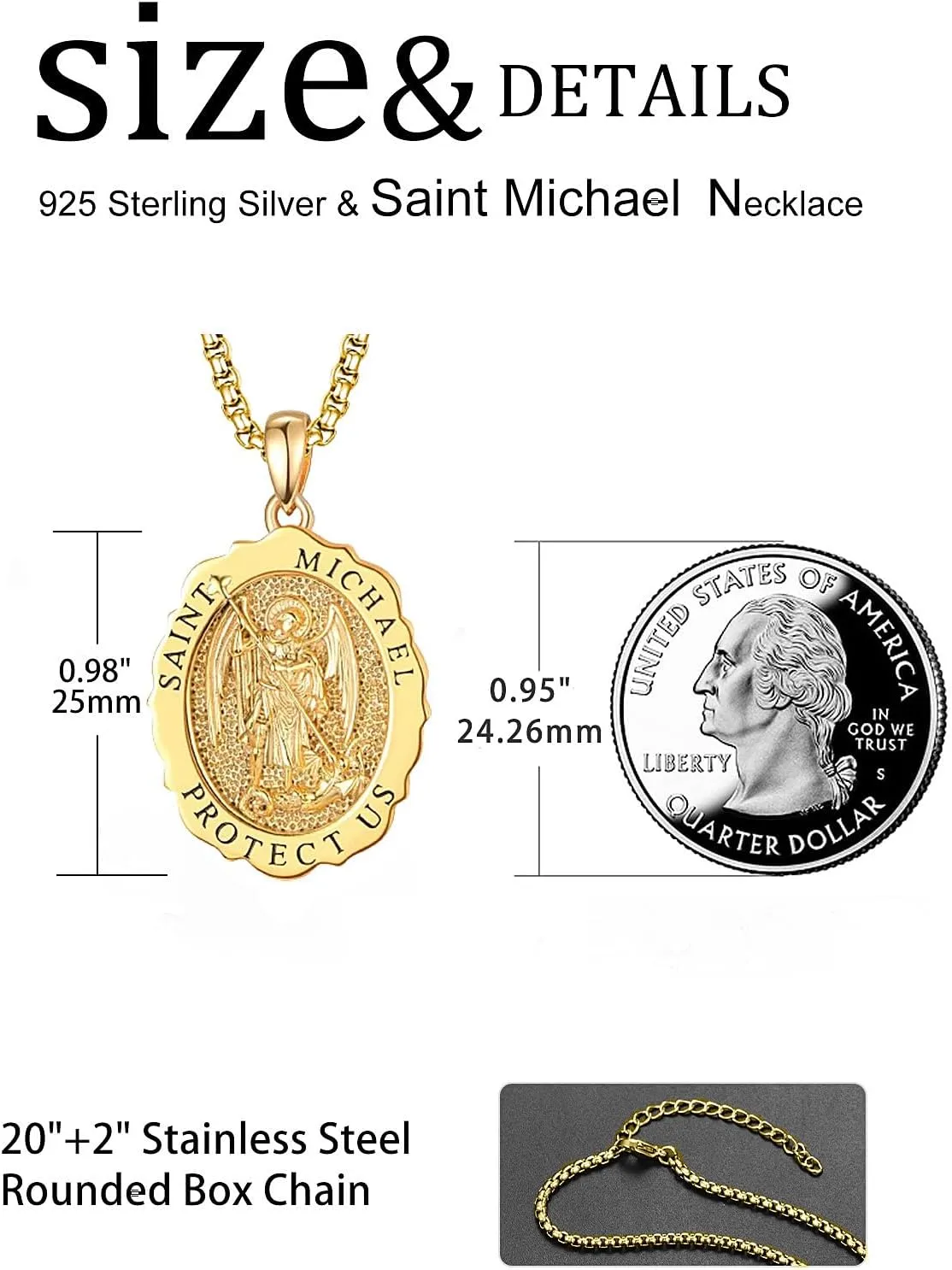 TANGPOET Saint Medals Pendant Necklace for Men Women 925 Sterling Silver 24K Gold Plated Patron Religious Christian Protection Amulet Jewelry Gifts for Birthday Mothers Fathers Day Christmas