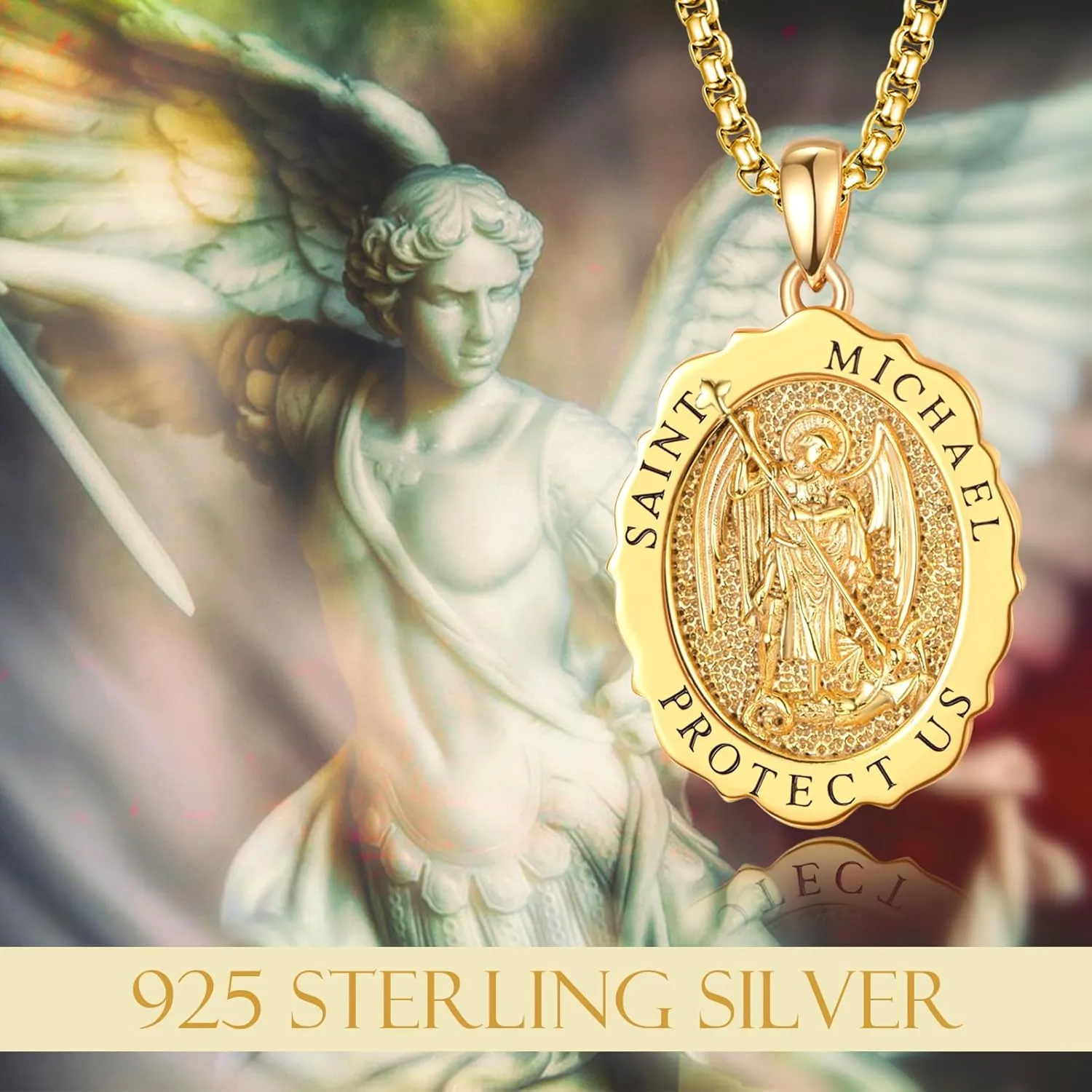 TANGPOET Saint Medals Pendant Necklace for Men Women 925 Sterling Silver 24K Gold Plated Patron Religious Christian Protection Amulet Jewelry Gifts for Birthday Mothers Fathers Day Christmas