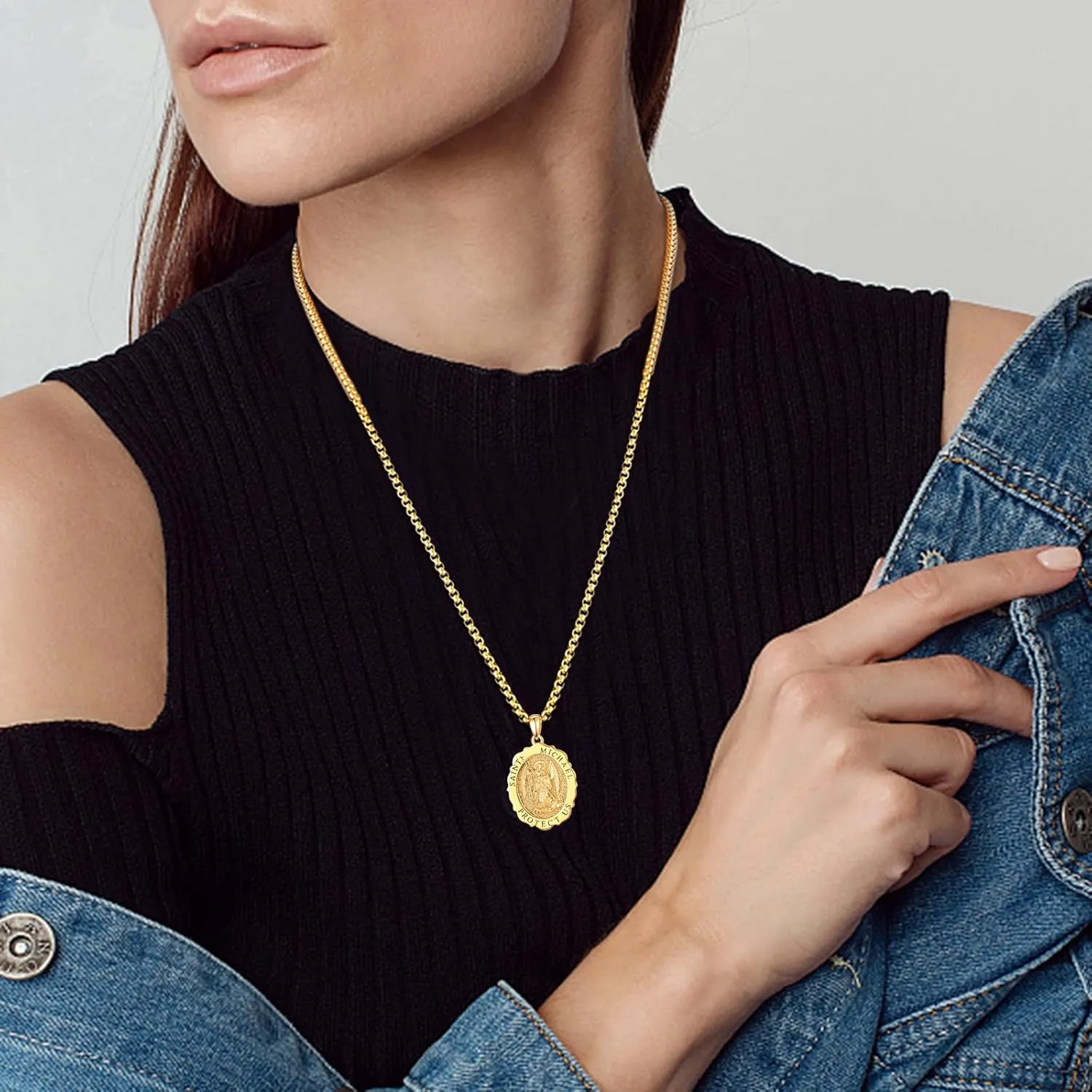 TANGPOET Saint Medals Pendant Necklace for Men Women 925 Sterling Silver 24K Gold Plated Patron Religious Christian Protection Amulet Jewelry Gifts for Birthday Mothers Fathers Day Christmas