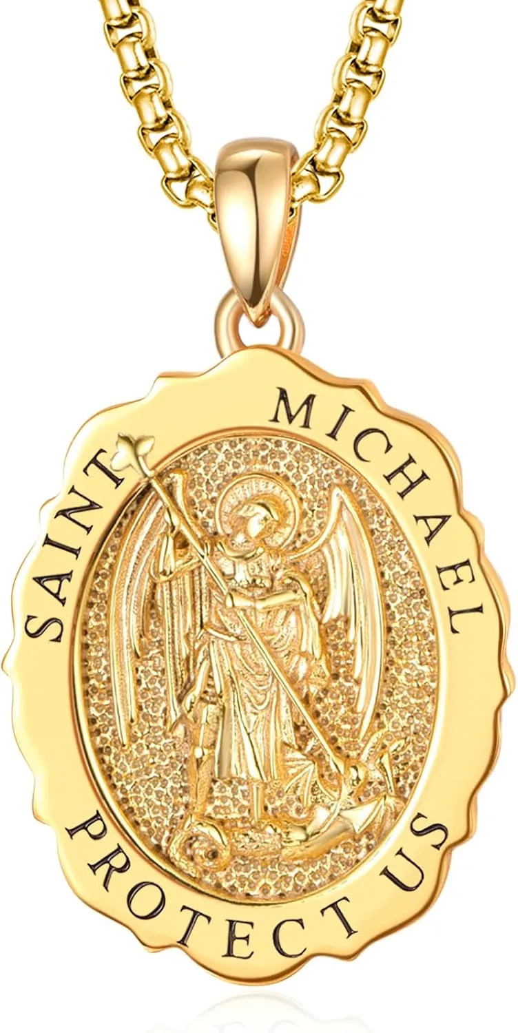 TANGPOET Saint Medals Pendant Necklace for Men Women 925 Sterling Silver 24K Gold Plated Patron Religious Christian Protection Amulet Jewelry Gifts for Birthday Mothers Fathers Day Christmas