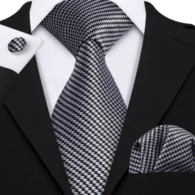Timeless Houndstooth Silk Tie Set with Pocket Square and Cufflinks