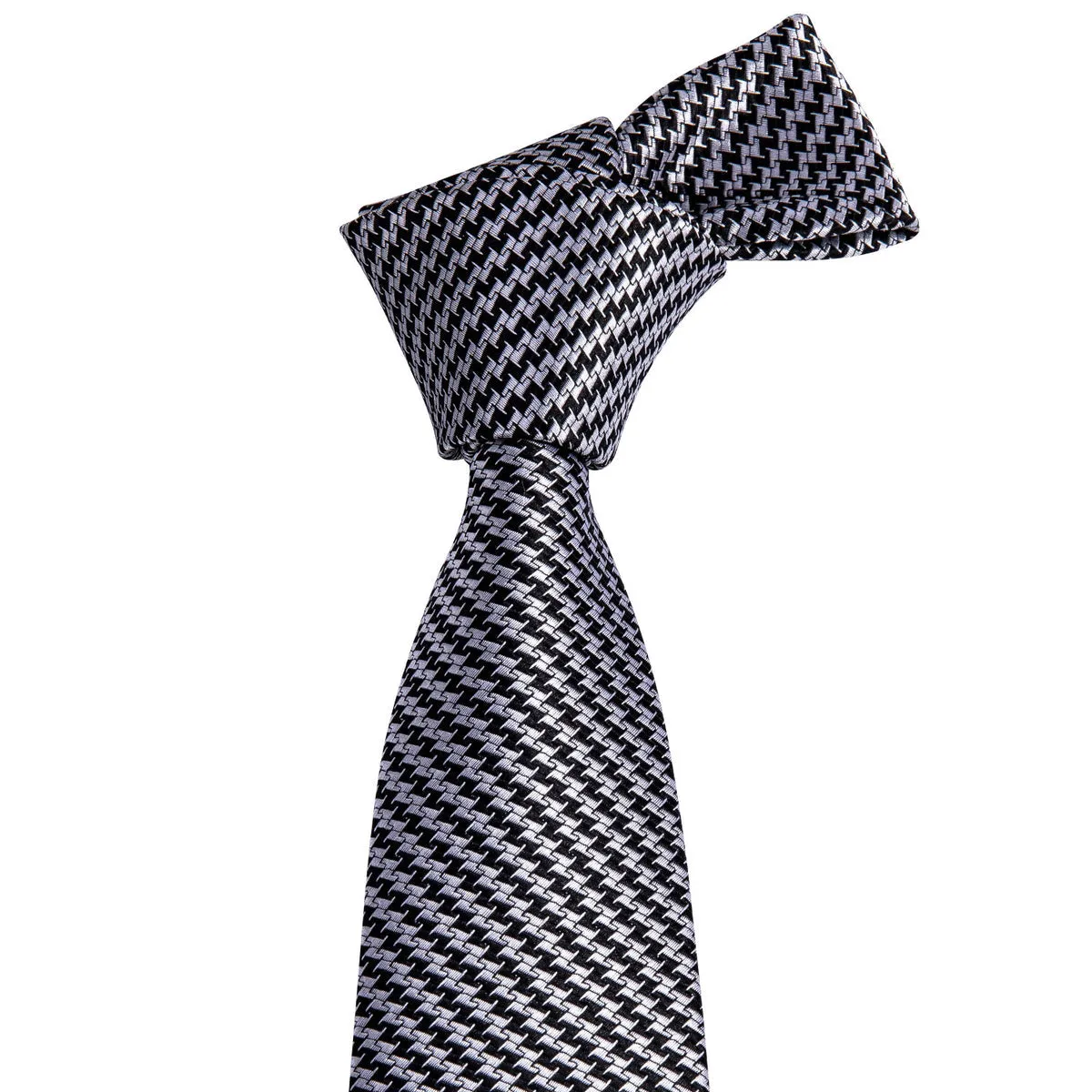 Timeless Houndstooth Silk Tie Set with Pocket Square and Cufflinks