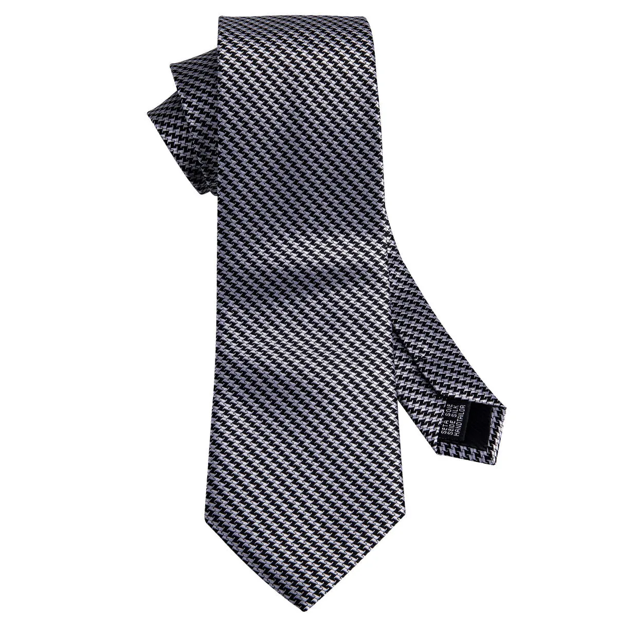 Timeless Houndstooth Silk Tie Set with Pocket Square and Cufflinks
