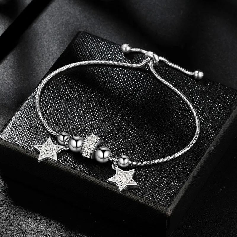 Tokyo Mart Charm Bead Lucky Star Link Bracelets Women Jewelry Stainless Steel
