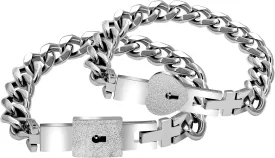 Uloveido Rose Gold Plated Titanium Matching Puzzle Couple Heart Lock Bracelet and Key Pendant Necklace for Men and Women
