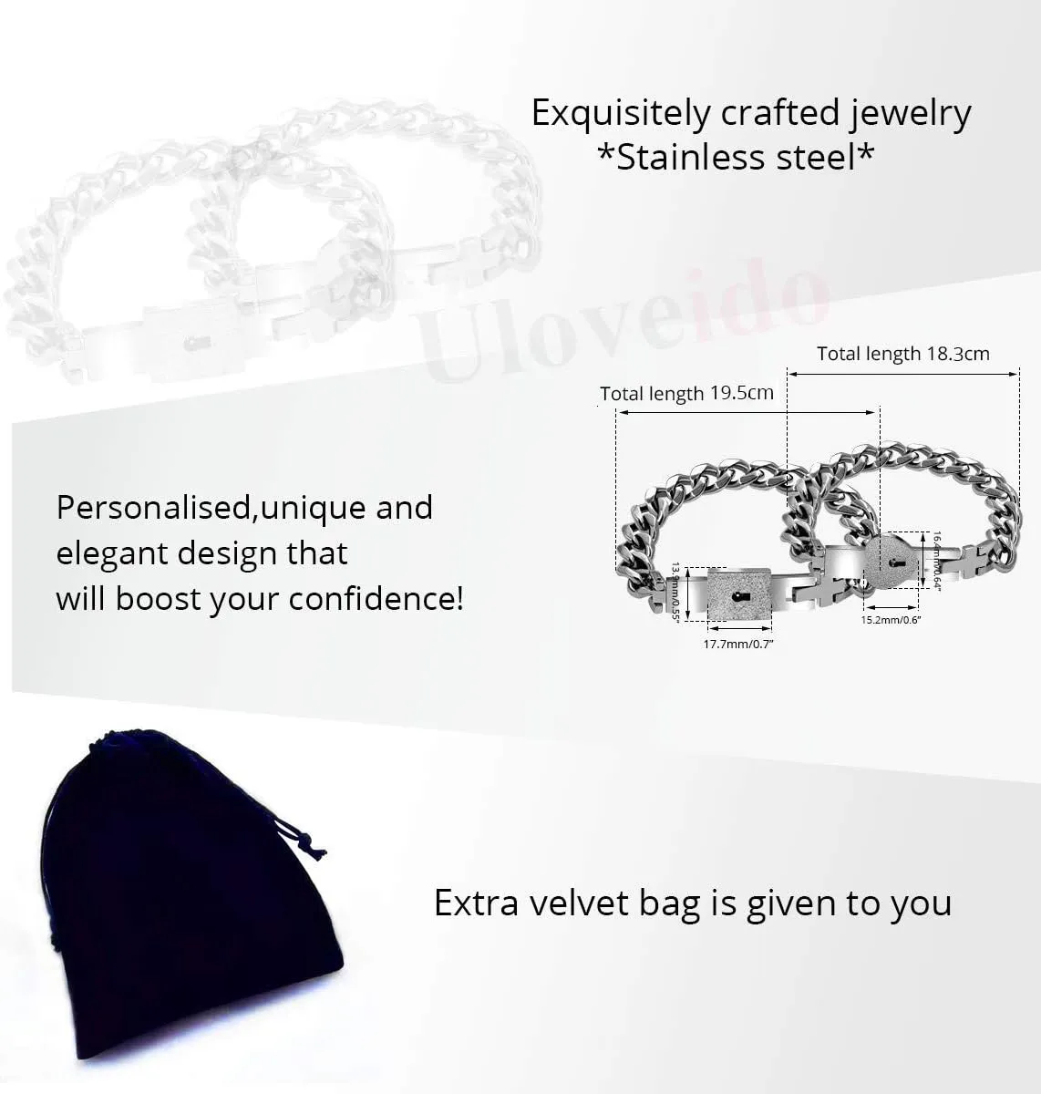 Uloveido Rose Gold Plated Titanium Matching Puzzle Couple Heart Lock Bracelet and Key Pendant Necklace for Men and Women